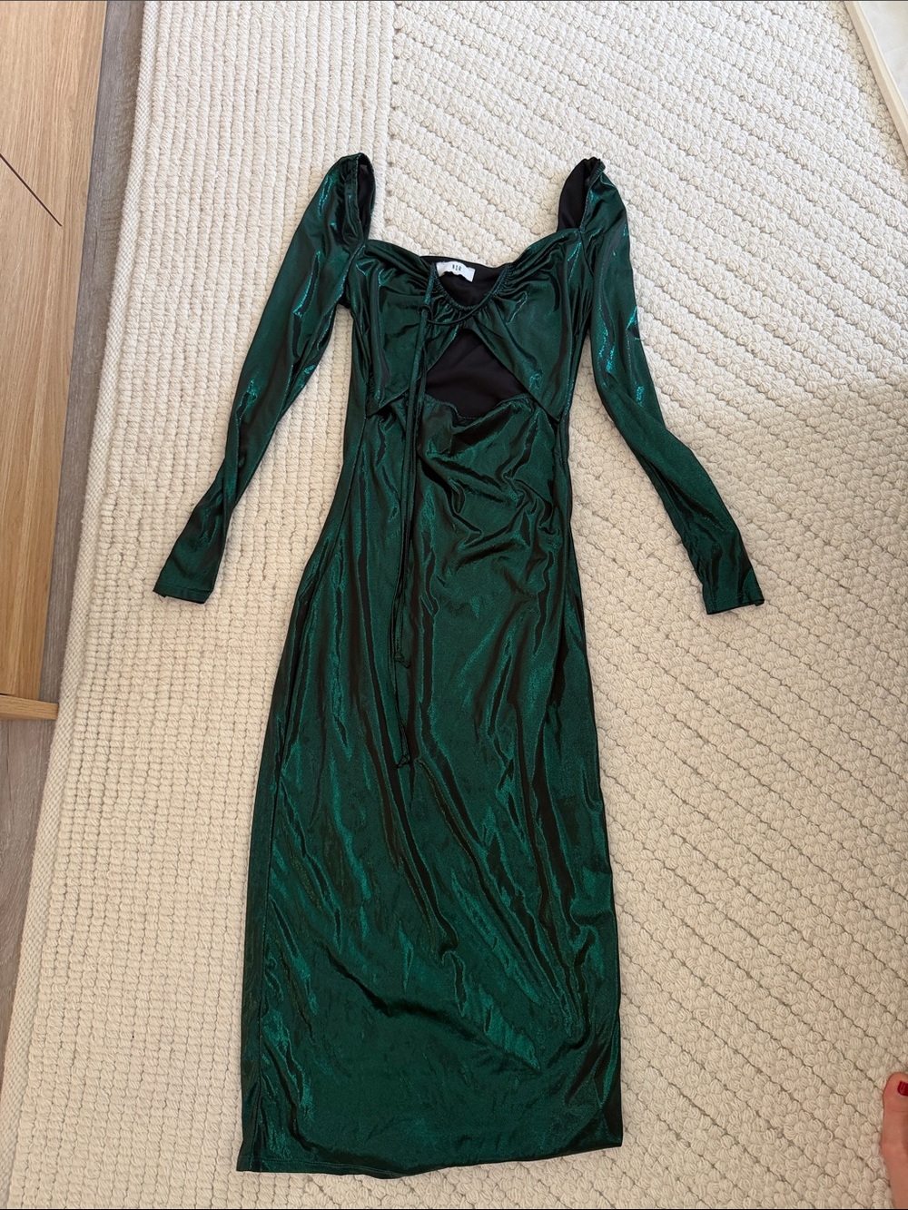 Emerald Green Long Sleeve Cutout Midi Dress
